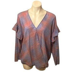 Studio JPR Women’s Blue Plaid Long Sleeve Oversized Ruffle Blouse Size XL